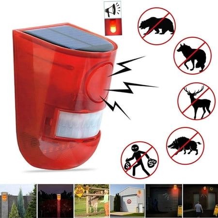 Maxfavor Solar LED Strobe Light Wireless Motion Sensor Alarm for Outdoor, Waterproof, Red