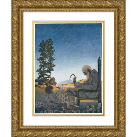 Maxfield Parrish 19x24 Gold Ornate Framed and Double Matted Museum Art Print Titled - Shuffle-Shoon and Amber-Locks (1904)