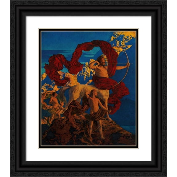 Maxfield Parrish 20x23 Black Ornate Framed Double Matted Museum Art Print Titled: Jason and His Teacher (1909)