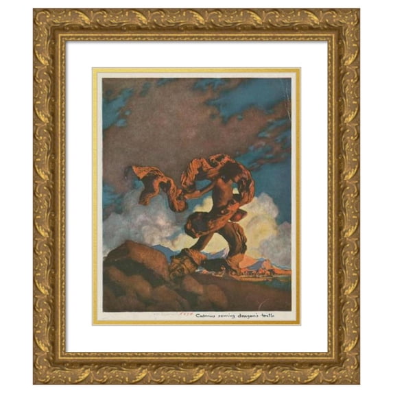 Maxfield Parrish 20x24 Gold Ornate Framed and Double Matted Museum Art Print Titled - Cadmus Sowing the Dragon's Teeth (1910)
