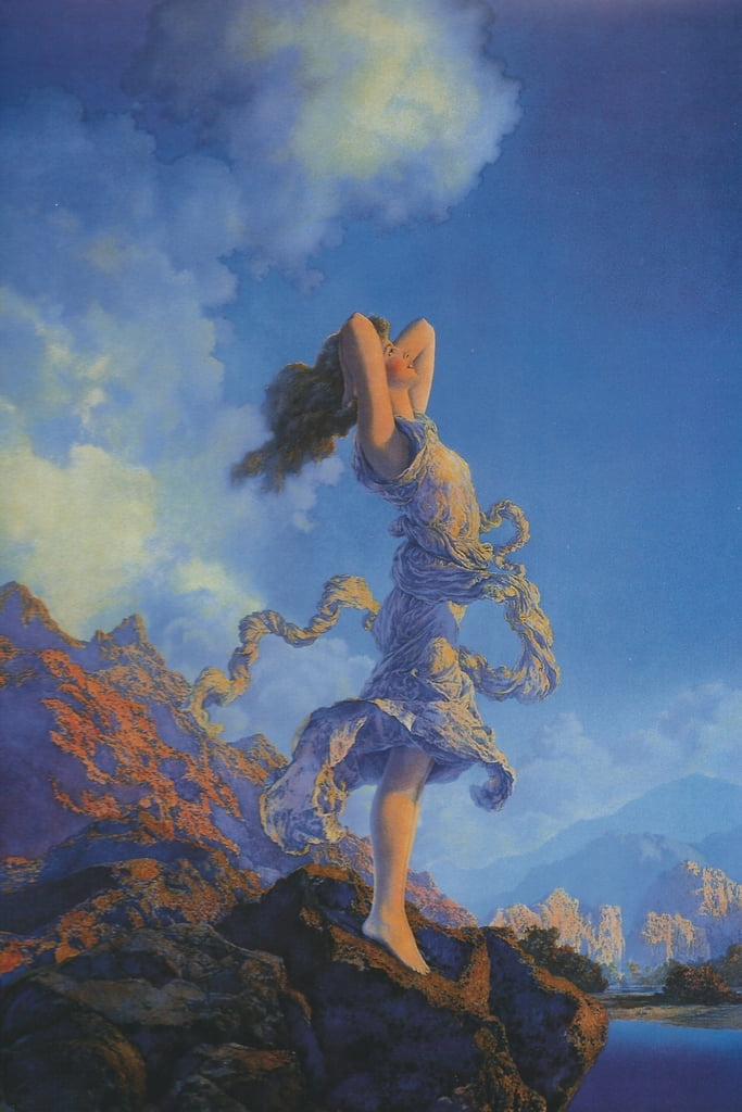 Maxfield Parrish Ecstasy Realism Romantic Artwork Woman Portrait Oil Painting Wall Art Renaissance Art Prints Fantasy Landscape Painting Cool Wall Art Print Poster 12x18