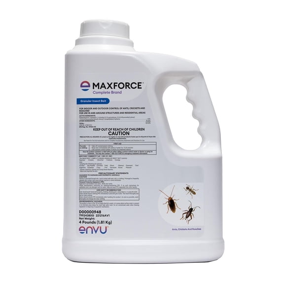 Maxforce Complete Granular Insect Bait 4 lb | for Indoor and Outdoor Perimeter Use | Delayed Kill for Colony Control | Effective Against Ants, Roaches, Silverfish, Earwigs, and Other Crawling Insects