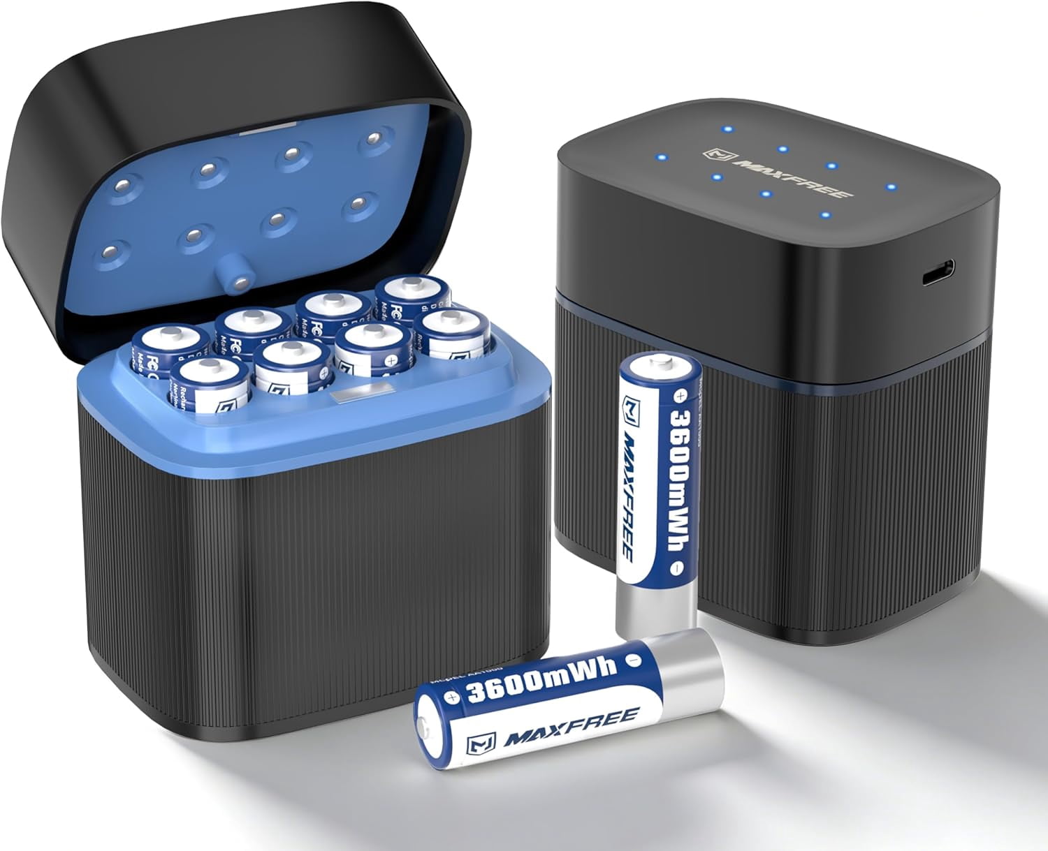 Maxfree 8-Pack Rechargeable Lithium AA Batteries with Charger, 3600mWh 1.5V Long Lasting, LED Display, Fast Charging for Cameras and Toys
