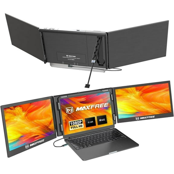 Maxfree T2 13.3" Triple Portable Monitor for Laptop - Dual Screen Extender, 1080P FHD, Support M1/M2 Chip MacBook, Windows/Dex/Switch/PS5, for 13.3"-16.5" Laptops