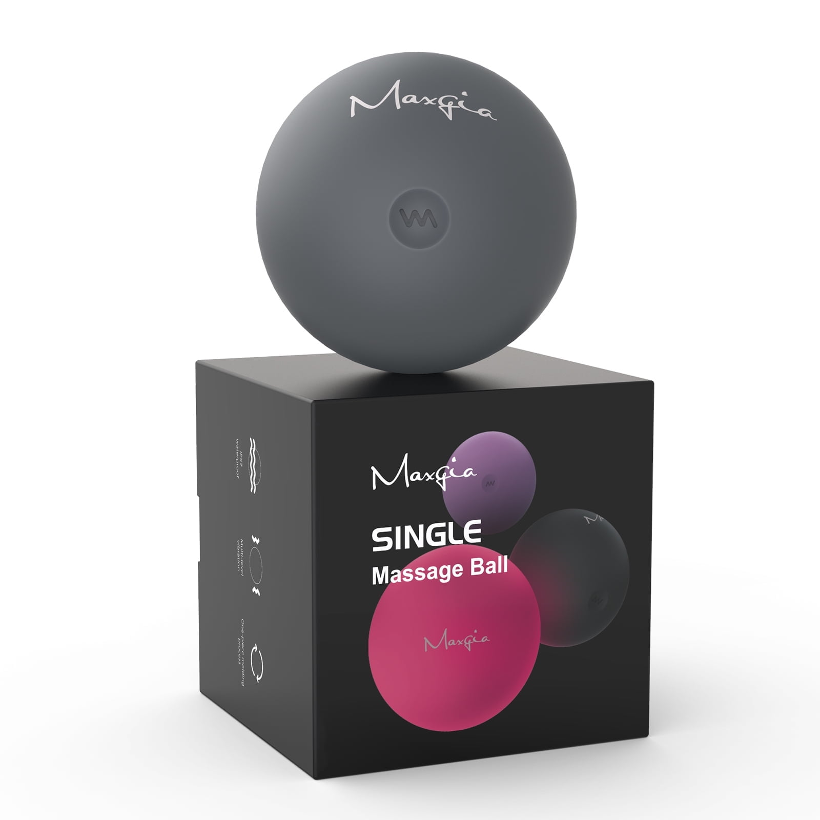 Maxgia 3" Single Massage Ball, 5 Speeds Vibrating Massage Ball Roller for Trigger Point Therapy, Deep Tissue Massager for Back, Neck, Foot, Myofascial Release, Pain Relief, Muscle Recovery, Gray
