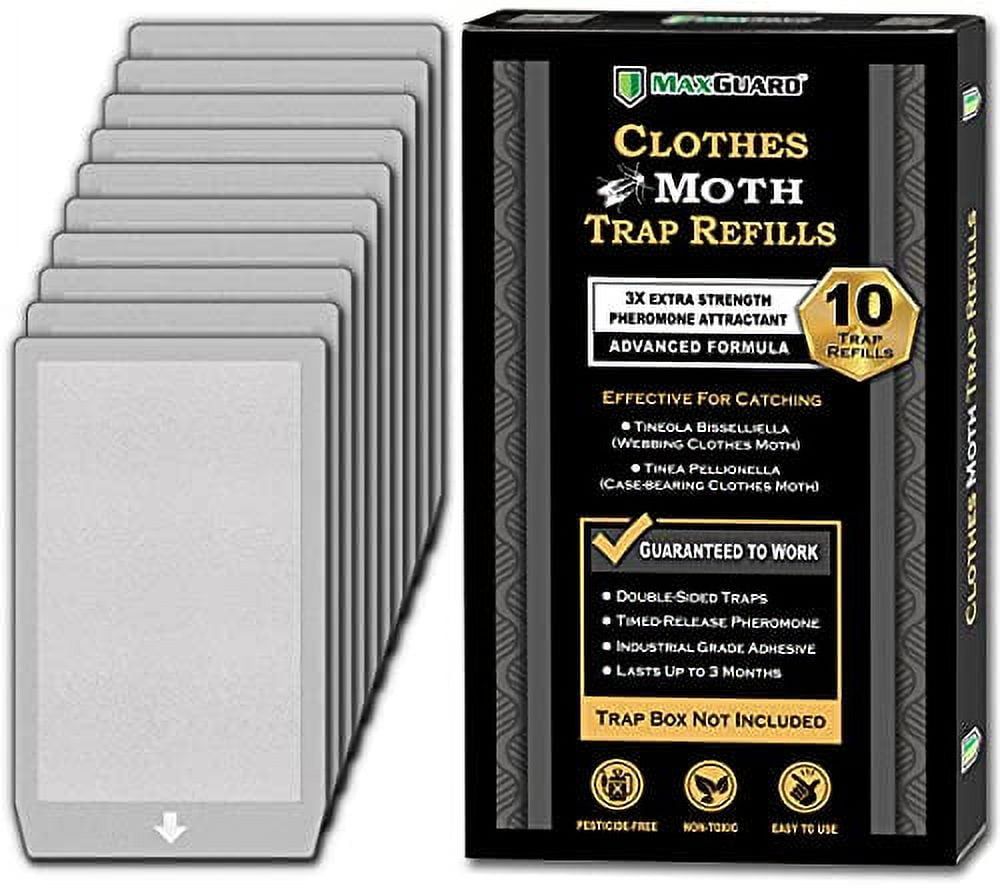 MaxGuard Clothes Moth Traps (6+2 Free Traps) with Extra Strength Pheromones, Non-Toxic Sticky Glue Trap for Closets and Carpet Moths, No Mothballs, Lure, Trap and Kill Case-Bearing Webbing Moths