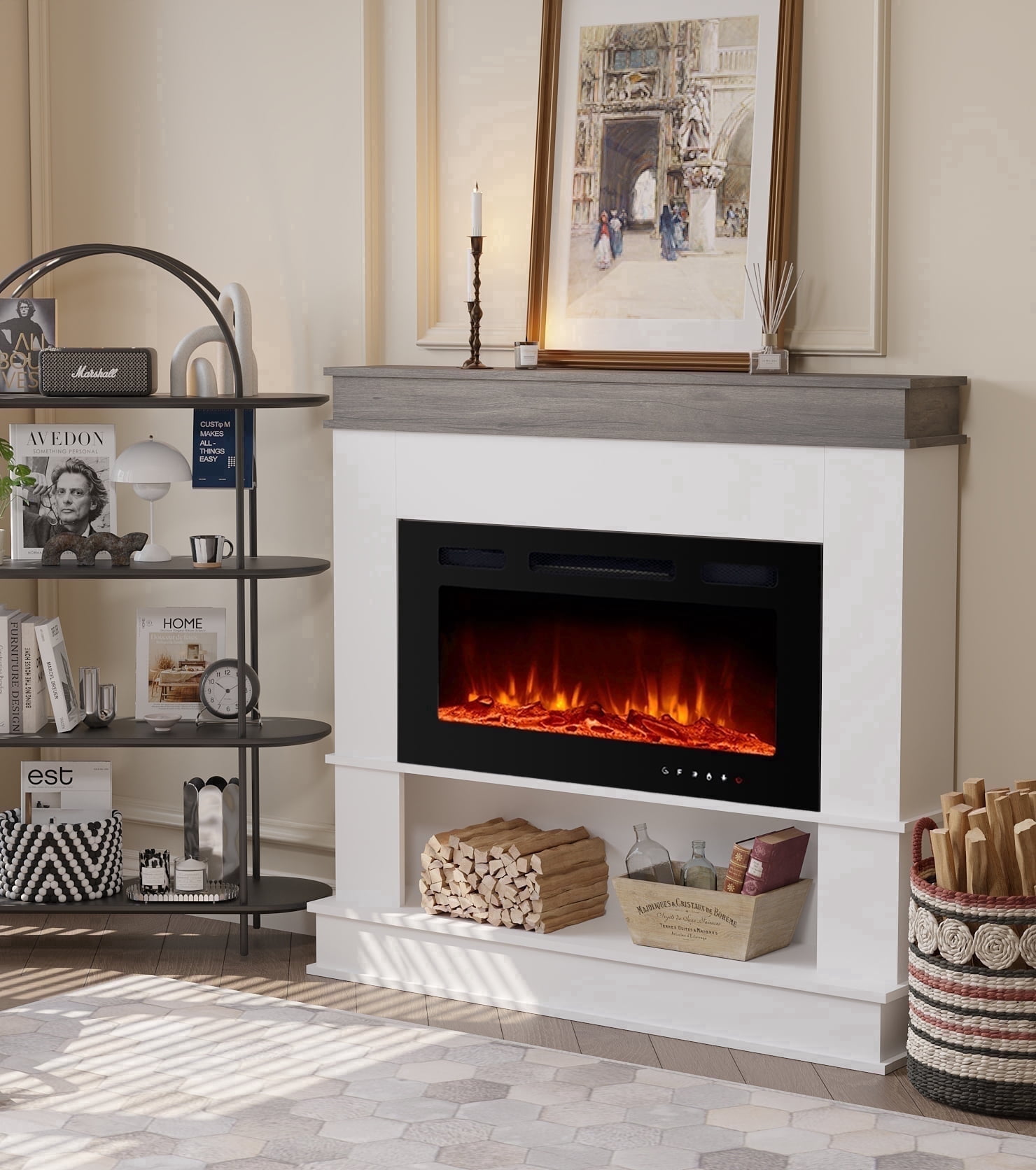 Maxhonor 38.6 Inch Electric Fireplace with 3D Flame & Heater, Classic Wood Design & Remote Control