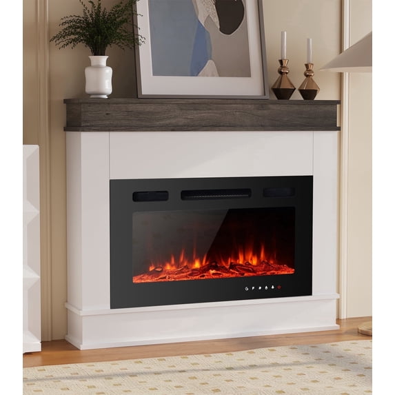 Maxhonor 40 Inch Electric Fireplace: Wall - Mounted Insert Heater with Full - Glass Panel, Touch Screen & Remote Control, 1500/750W Black