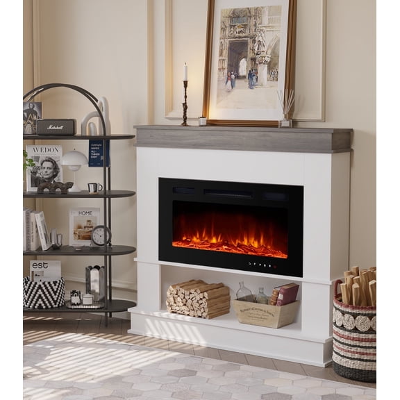 Maxhonor 48.6 Inch Electric Fireplace with 3D Flame & Heater, Classic Wood Design & Remote Control