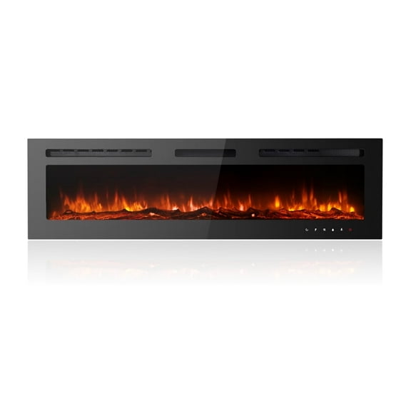 Maxhonor Electric Fireplace Wall Mounted Insert Heater,Full Glass Panel with Touch Screen or Remote Control, 1500/750W