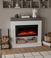 Maxhonor Electric Fireplace with Mantel, 3D Dynamic Flame, 750W/1500W Dual Heating, Whisper-Quiet, Open Storage, Touch & Remote Control