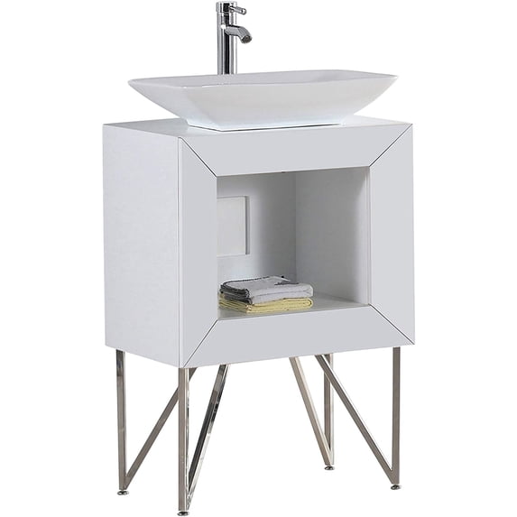 Maxi 24" Bathroom Vanity Set White Matte And Chrome Legs With Vessel Sink