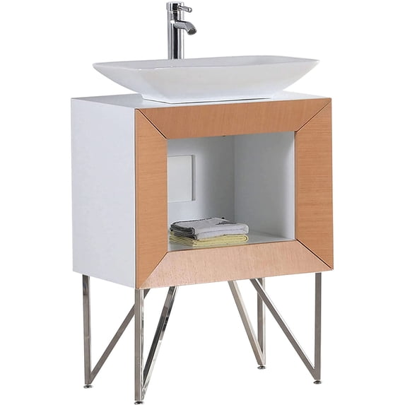 Maxi 30" Bathroom Vanity Set Natural Oak And Chrome Legs With Vessel Sink