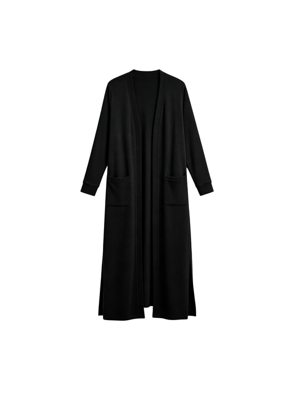 Maxi Cardigan for Women, Open Front Side Split V-Neck Long Sleeve, Fall Soft Loose Stretchy Casual Draped Duster S-3XL