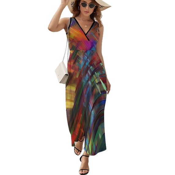 Maxi Dress Abstract Brush Dress Red and Purple Night Club Streetwear Bohemia Long Dresses Sleeveless Custom Big Size Vestido