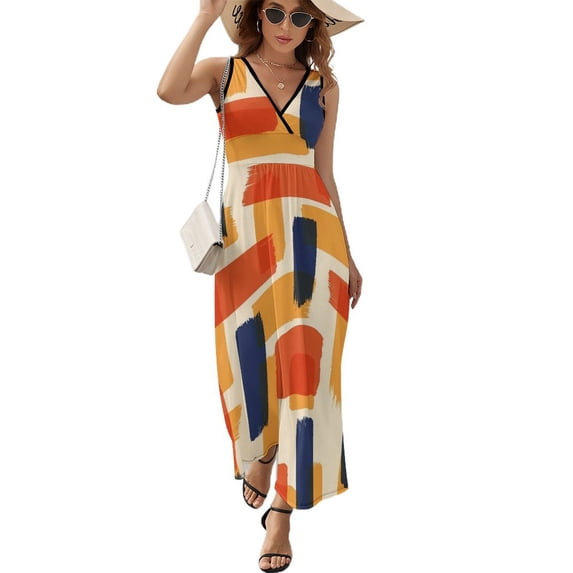 Maxi Dress Abstract Brush Dress Red and Purple Night Club Streetwear Bohemia Long Dresses Sleeveless Custom Big Size Vestido