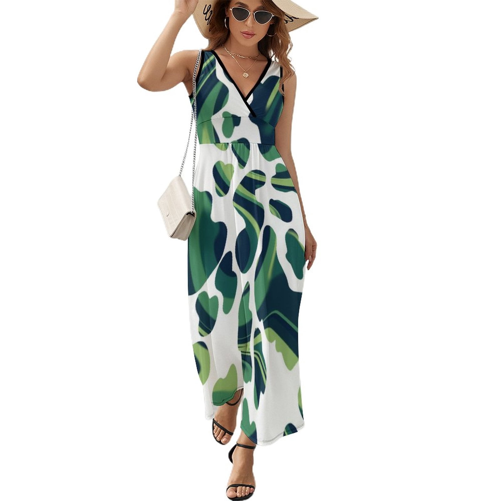 Maxi Dress Black White Cow Print Dress Trendy Pattern Spots Animal Street  Wear Stretch Woman Kawaii Beach Long Dresses Vestido - Walmart.com