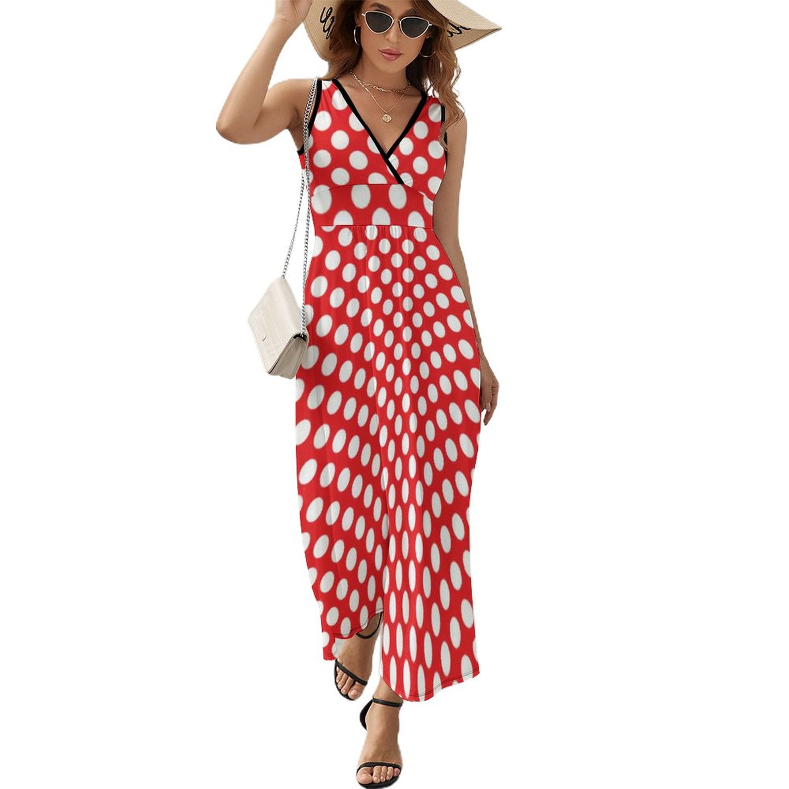 Maxi Dress Black with Red Polka Dot Dress Dotted 70S Vintage Sexy Street  Fashion Beach Long Dresses Graphic Oversized Vestidos - Walmart.com