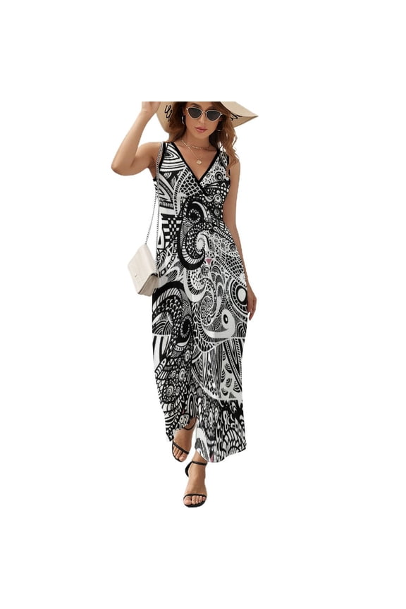 Maxi Dress Easter Dress Flower Eggs Art Print Kawaii Boho Beach Long Dresses V Neck Print High Waist Aesthetic Clothes Oversized