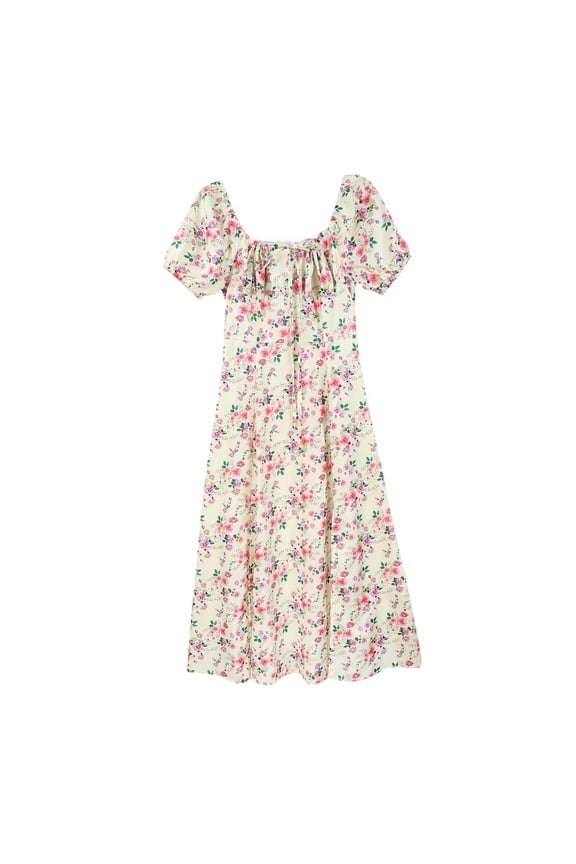 Maxi Dress For Women Boho Cottagecore, Spring Summer Floral Casual Vintage Square Neck Dress