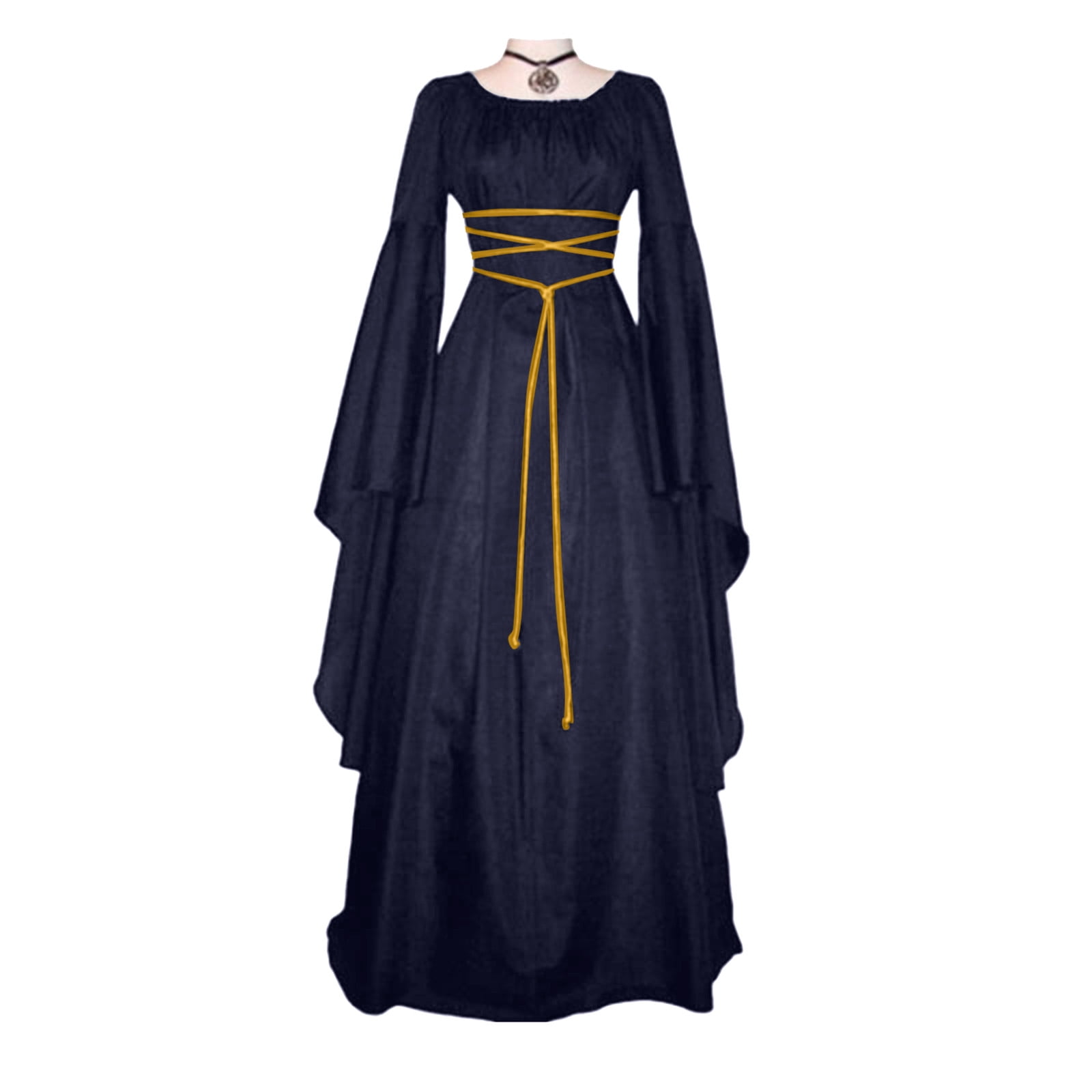 Maxi Dress For Women Retro Gothic Gown Dress Long Sleeve Lace Up ...