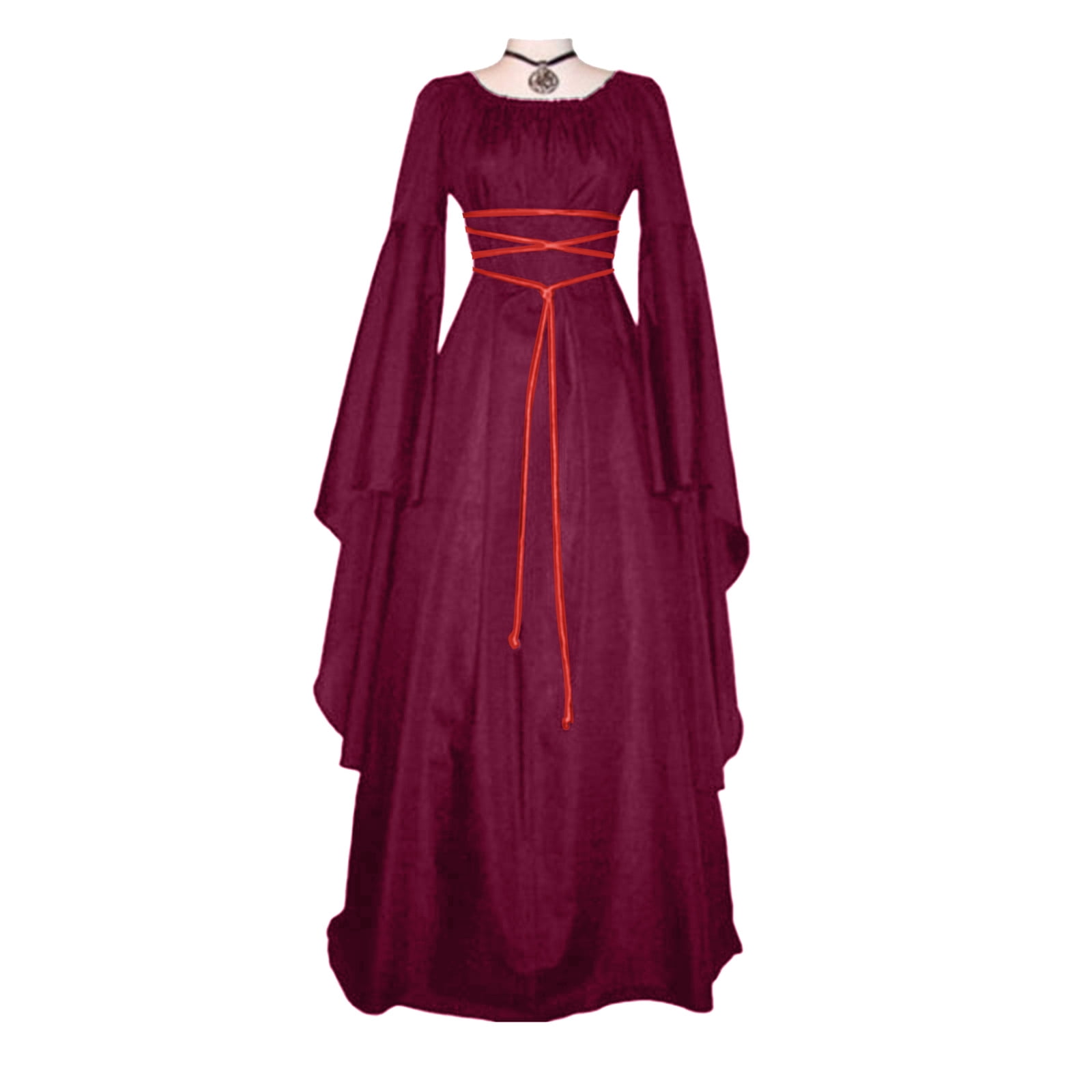 Maxi Dress For Women Retro Gothic Gown Dress Long Sleeve Lace Up ...