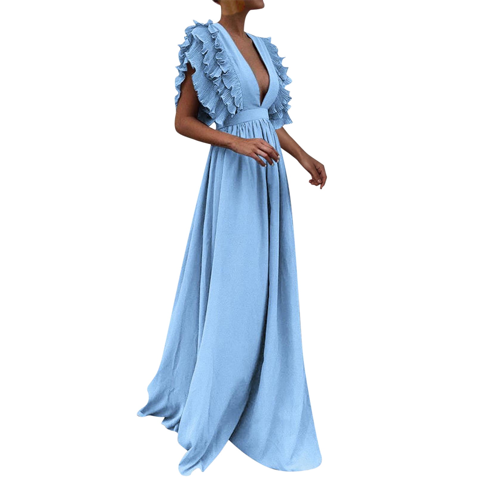 tiered blue bridesmaid dress ZAPAKA Women Strapless Bridesmaid Dress with Pleated Sky Blue A Line Long Wedding Party Dress, Sky Blue / US6