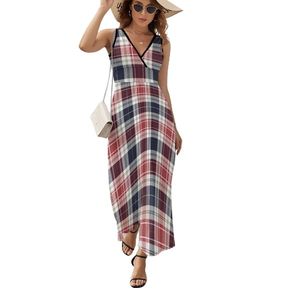 Maxi Dress Green Red Plaid Dress Checkerboard Trendy V Neck Design Bohemia Long Dresses Casual Oversized Vestido