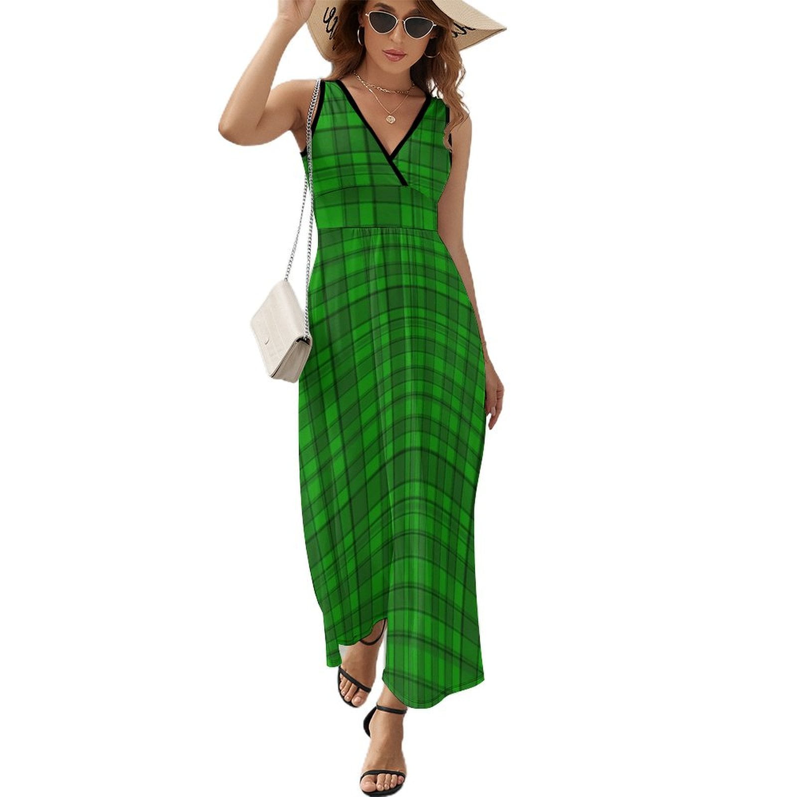 Maxi Dress Green Red Plaid Dress Checkerboard Trendy V Neck Design Bohemia  Long Dresses Casual Oversized Vestido - Walmart.com