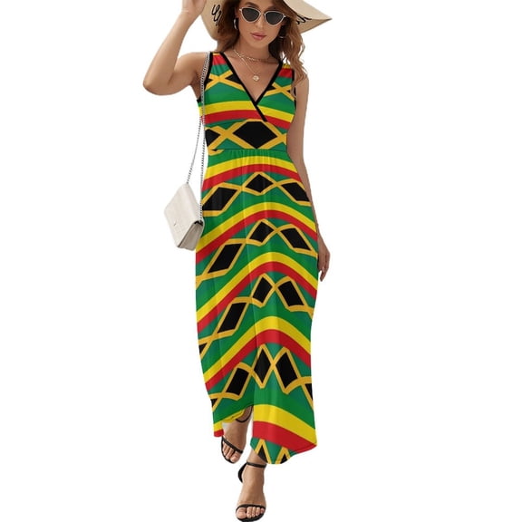 Maxi Dress Jamaican Flag Dress Love for Jamaica Vintage Street Style Bohemia Long Dresses High Waist Design Oversized Vestido