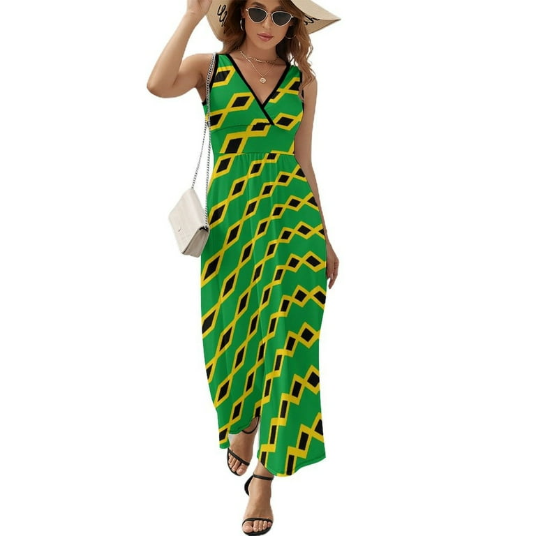Maxi Dress Jamaican Flag Dress Love for Jamaica Vintage Street Style Bohemia Long Dresses High Waist Design Oversized Vestido Walmart