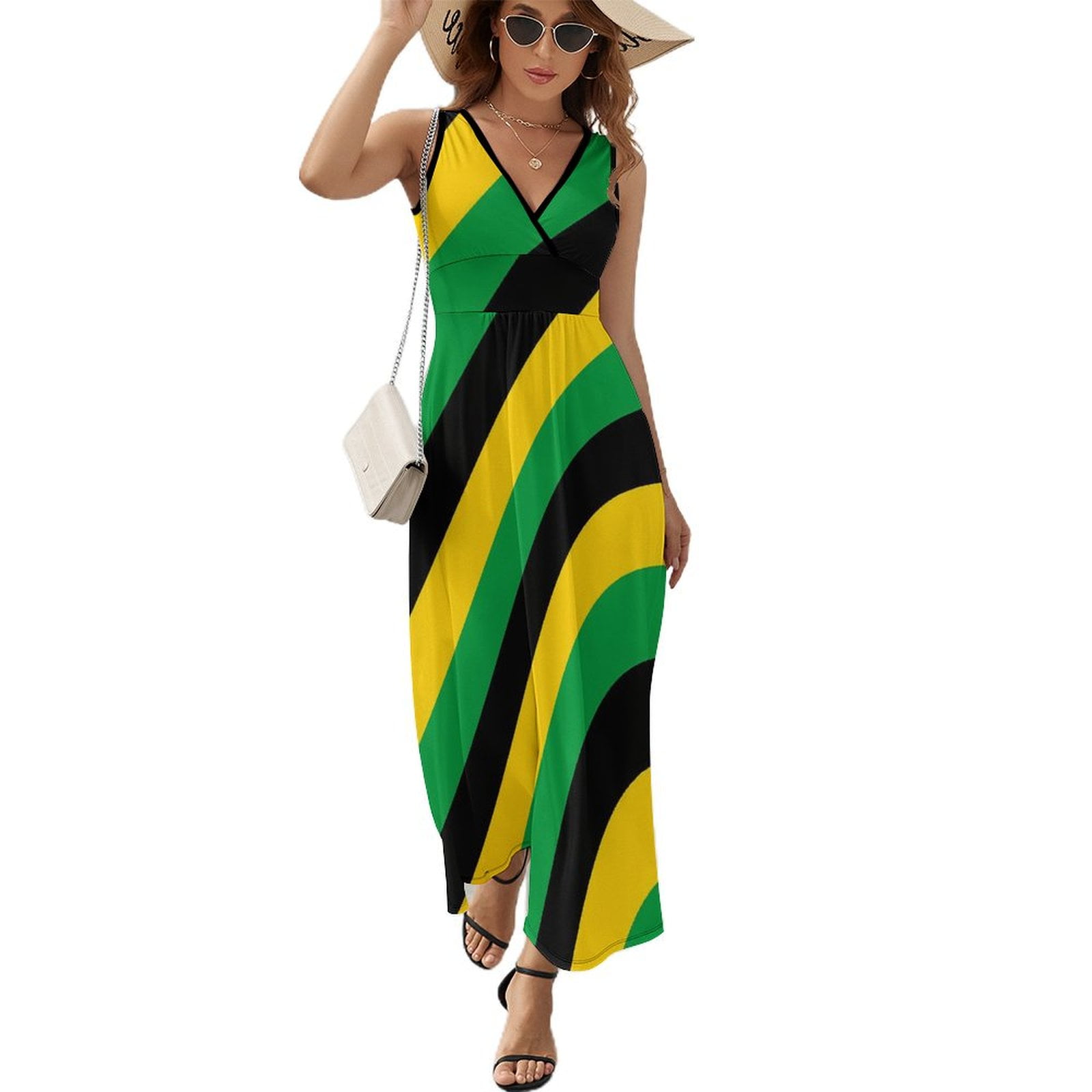 9mh8ghjg Maxi Dress Jamaican Flag Dress Love for Jamaica Vintage Street Style Bohemia Long Dresses High Waist Design Oversized Vestido, Women's, Size: