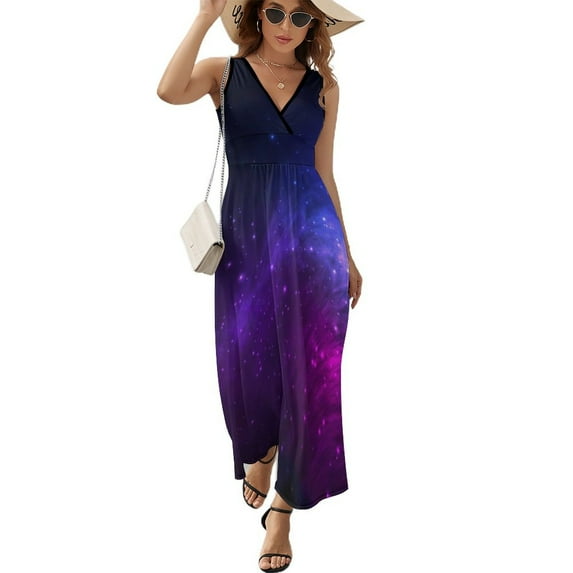 Maxi Dress Spiral Galaxy Print Dress Deep Outer Space Club V Neck Custom Bohemia Long Dresses Street Style Big Size Clothes