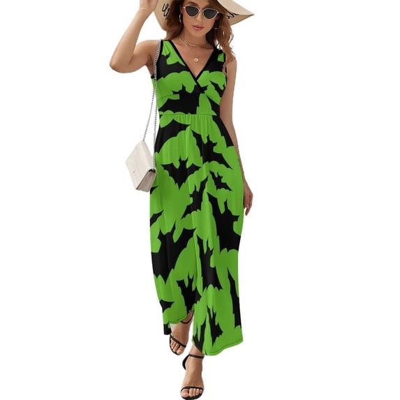 Maxi Dress Spooky Halloween Dress Female Witchcraft Black and White V Neck Sleeveless Street Fashion Boho Beach Long Dresses
