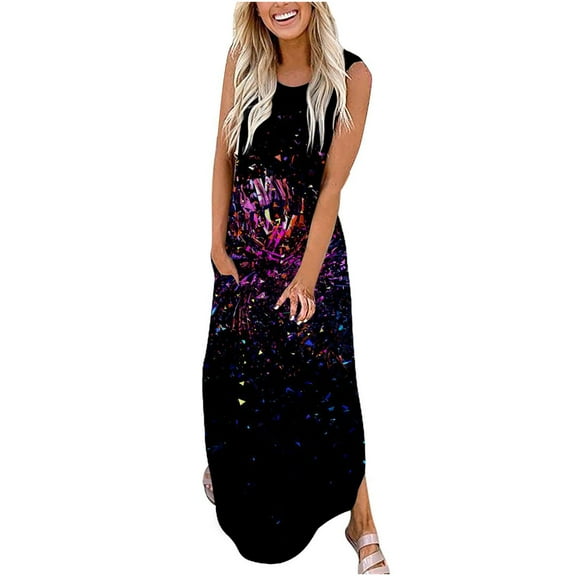 Maxi Dress Tie Dye Summer Dresses for Women T Shirt Dress Round Neck Short Sleeve Loose Causal Long Sundresses