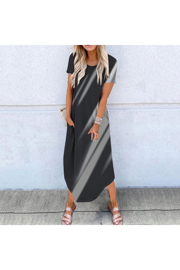 Maxi Dress Tie Dye Summer Dresses for Women T Shirt Dress Round Neck Short Sleeve Loose Causal Long Sundresses