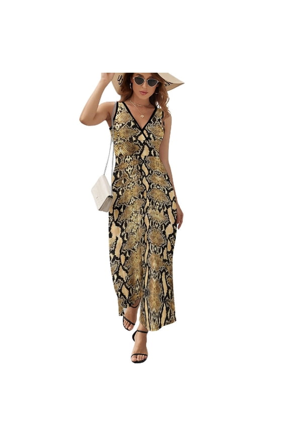 Maxi Dress Trend Snakeskin Dress Snake Skin Scales Club V Neck Custom Bohemia Long Dresses Street Style Oversized Vestido