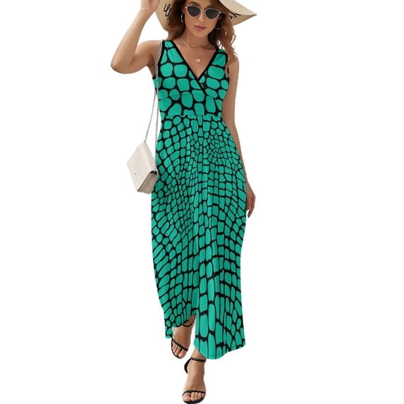 Maxi Dress Trend Snakeskin Dress Snake Skin Scales Club V Neck Custom Bohemia Long Dresses Street Style Oversized Vestido