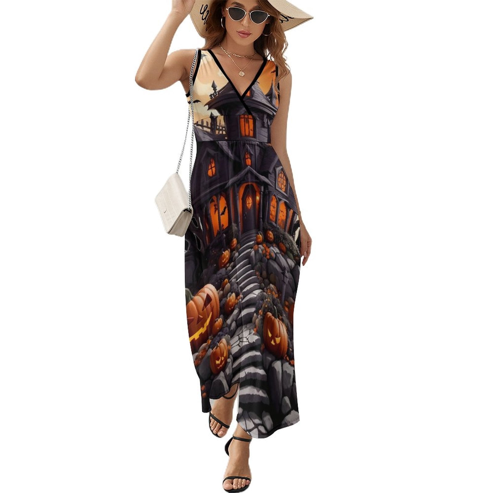 Maxi Dress Vegan Haunted Mansion Dress Spooky Halloween Casual Boho Beach  Long Dresses Women Sexy Custom Birthday Present - Walmart.com