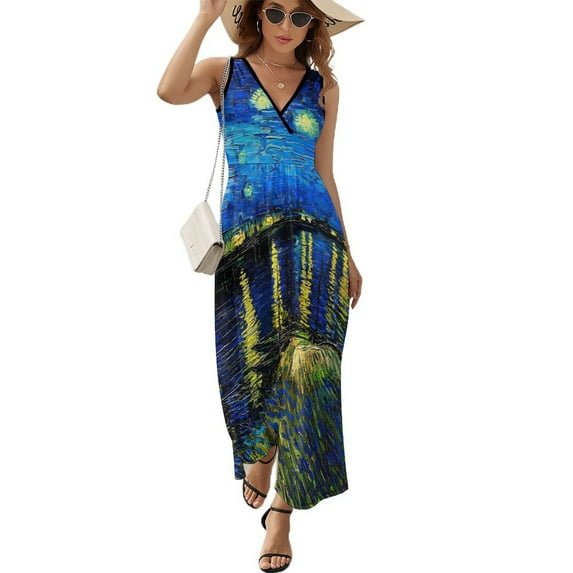 Maxi Dress Vincent Oil Painting Dress Almond Blossoms Party Street Bohemia Long Dresses High Waist Oversize Clothes