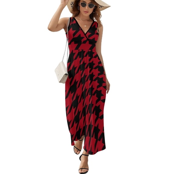Maxi Dress Vintage Houndstooth Dress Patchwork Print Korean Fashion Boho Beach Long Dresses Female Sexy Printed Gift Idea