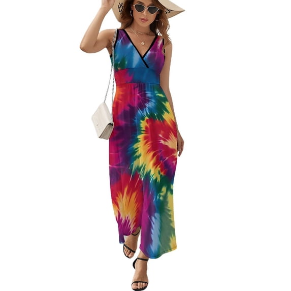 Maxi Dress Watercolor Tie Dye Dress Psychedelic Sexy V Neck Design Boho Beach Long Dresses Street Wear Big Size Vestido