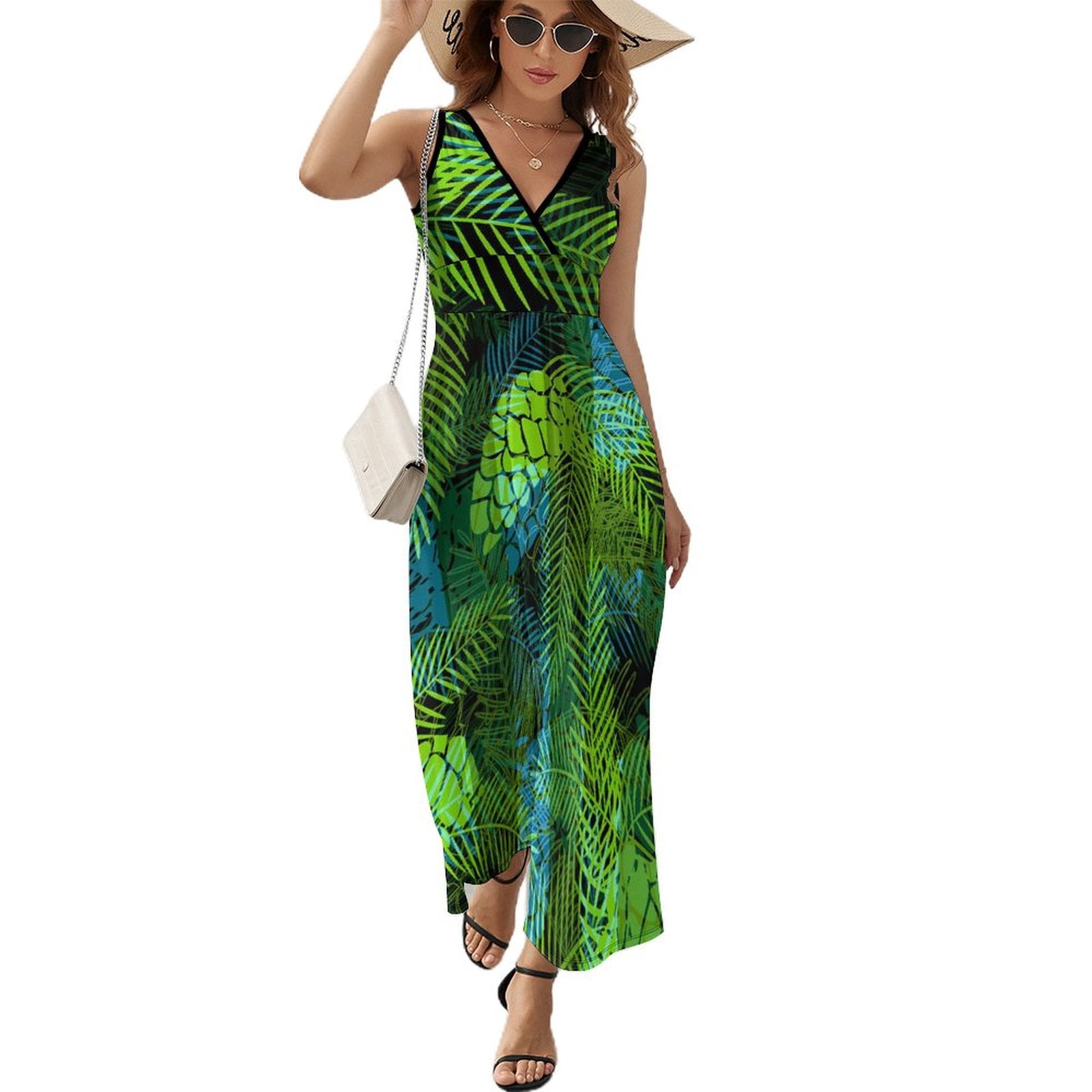 slim fit dress slacks Green Floral Sleeveless Maxi Dress - Vacation Dresses main image 0
