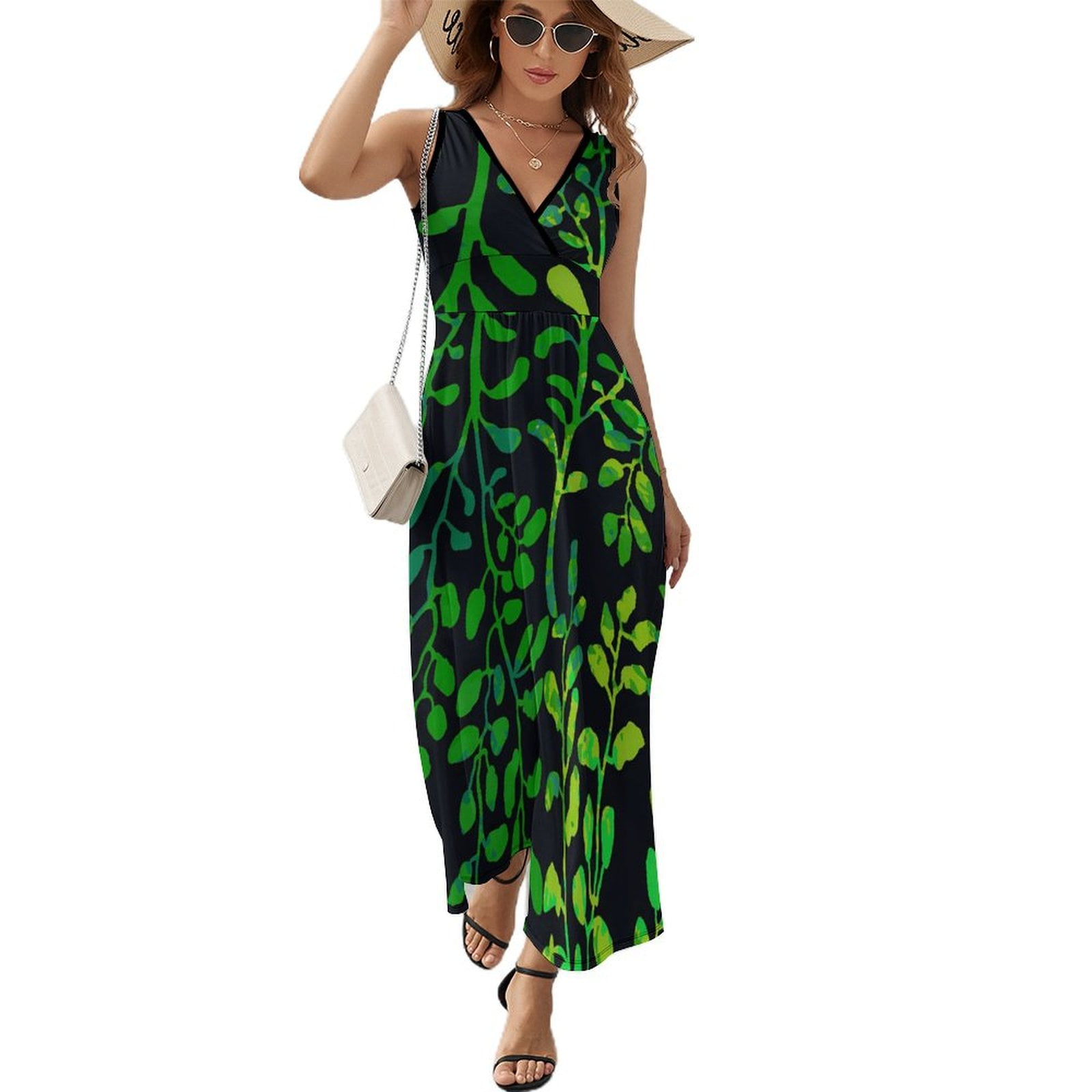 slim fit dress slacks Green Foliage Sketch Sleeveless Maxi Dress – FARM Rio main image 1