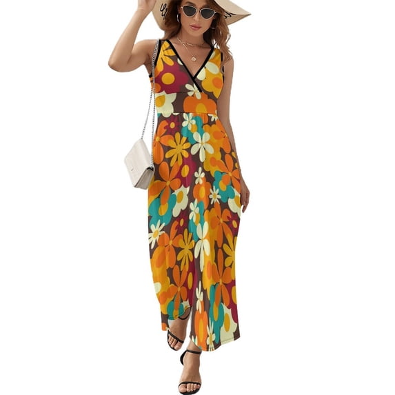 Maxi Dress White Retro Flower Dress Daisies Floral Party V Neck Design Boho Beach Long Dresses Street Fashion Oversized Vestido