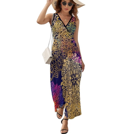 Maxi Dress White Vintage Ethnic Dress Female Geometric Kawaii V Neck High Waist Streetwear Printed Boho Beach Long Dresses