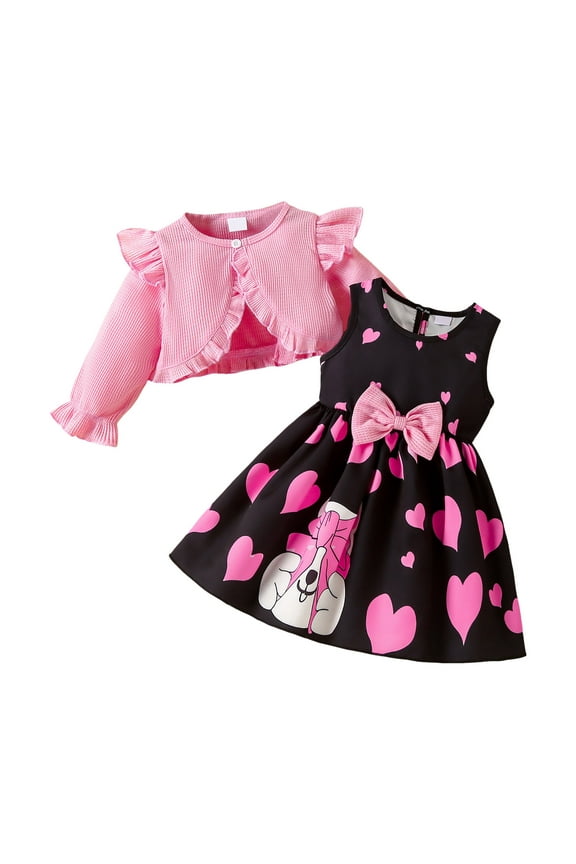 Maxi Dress With Sleeves Little Girls Dress and Cardigan Sets 2 Piece Floral Print Sleeveless Dress Lace Edge Sweaters Spring Full Clothes for 2-7Y