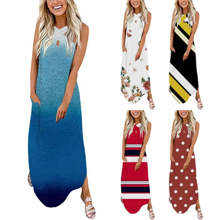 Maxi Dress for Women, Women's Casual Loose Sleeveless Beach Dress Vacation  Dresses Slit Side Summer Maxi Sun Dresses Made In America Products Only Cool  Stuff Under 10 Dollars #1 