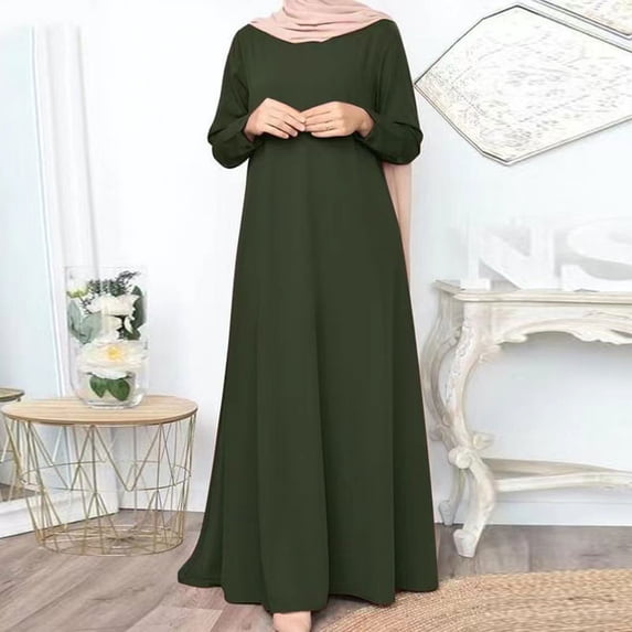 Maxi Dress, Women's Long Sleeve Round Neck Loose Summer Dress, Ankle-Length Casual Dress with Soft Stretch Fabric