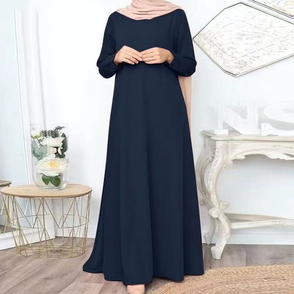 Maxi Dress, Women's Long Sleeve Round Neck Loose Summer Dress, Ankle-Length Casual Dress with Soft Stretch Fabric